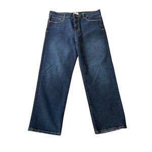 Kensie Ella High Rise Straight Leg Jeans Dark Wash Frayed Hem Size 14/32
